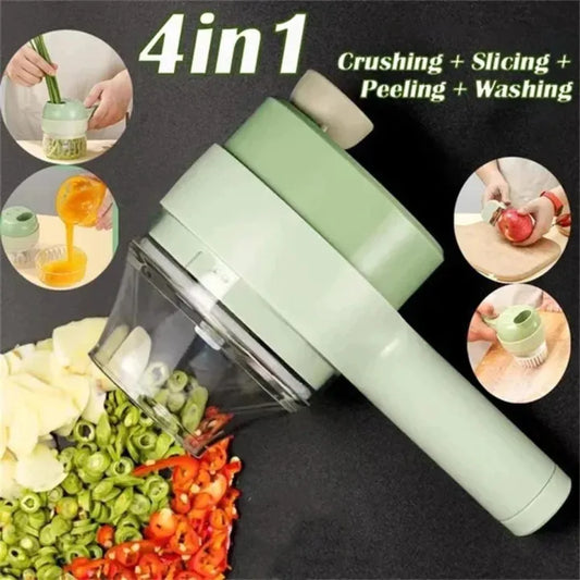 4 in 1 Handheld Electric Vegetable Cutter Set, Gatling Portable Vegetable Cutter, Rechargeable.