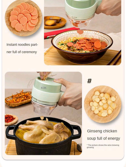 4 in 1 Handheld Electric Vegetable Cutter Set, Gatling Portable Vegetable Cutter, Rechargeable.