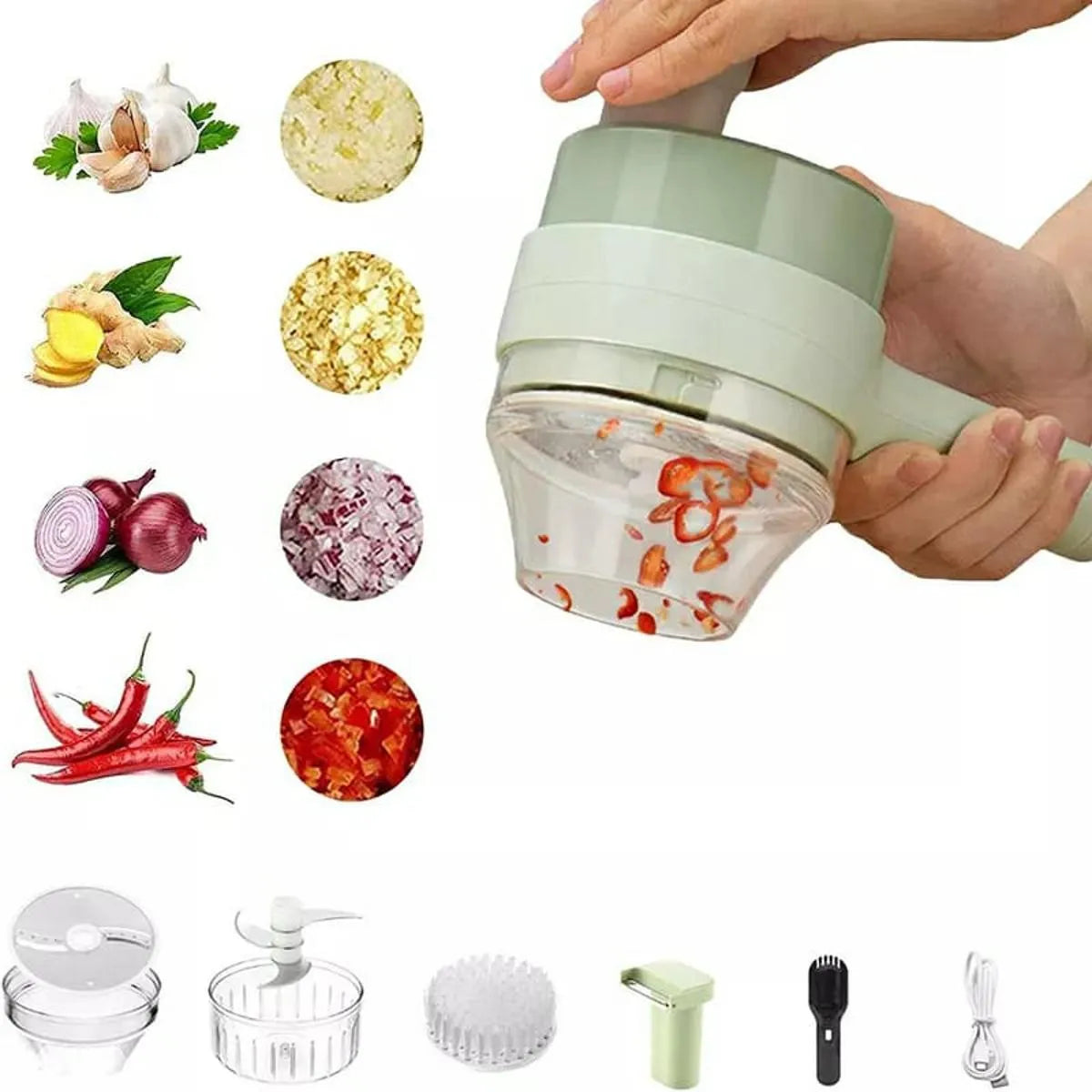 4 in 1 Handheld Electric Vegetable Cutter Set, Gatling Portable Vegetable Cutter, Rechargeable.