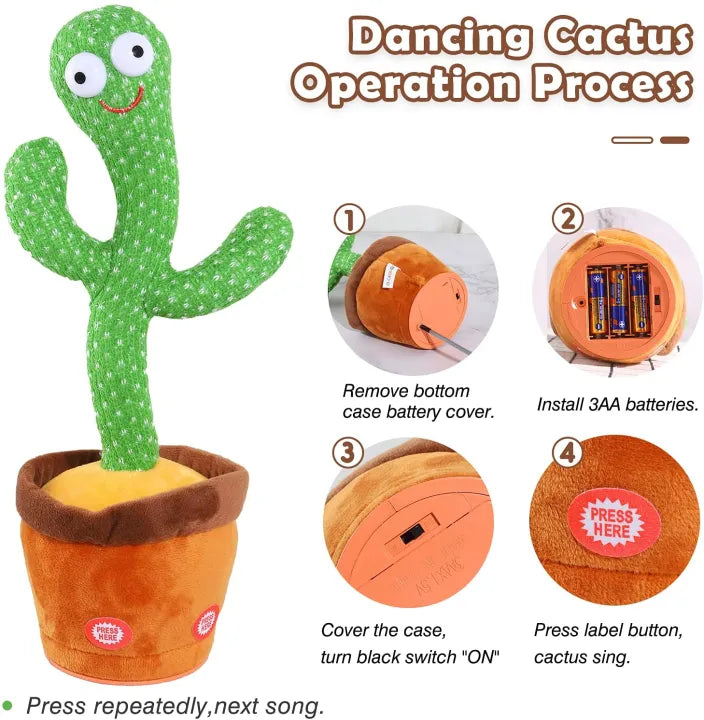 Dancing Cactus Talking Toy, Cactus Plush Toy, Wriggle & Singing Recording Repeat What You Say Funny Education Toys for Babies Children Playing(Cactus Toy)